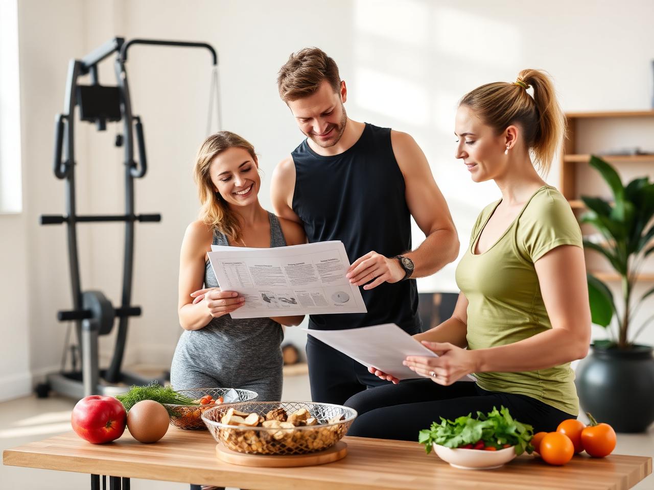Balanced meal preparation and wellness coaching setup